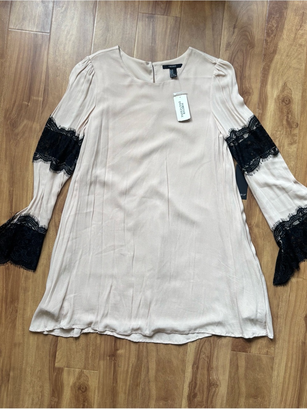 Forever 21 Blush Pink Tunic with Black Lace Trim